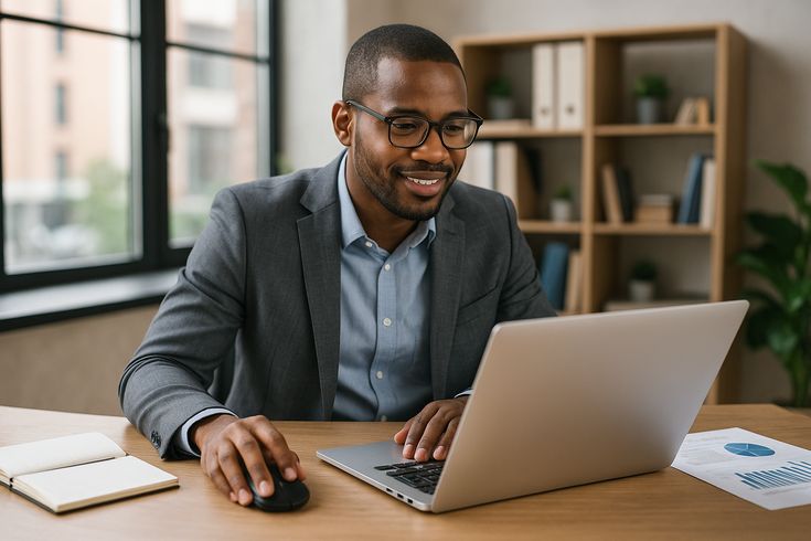 Professional reviewing financial information